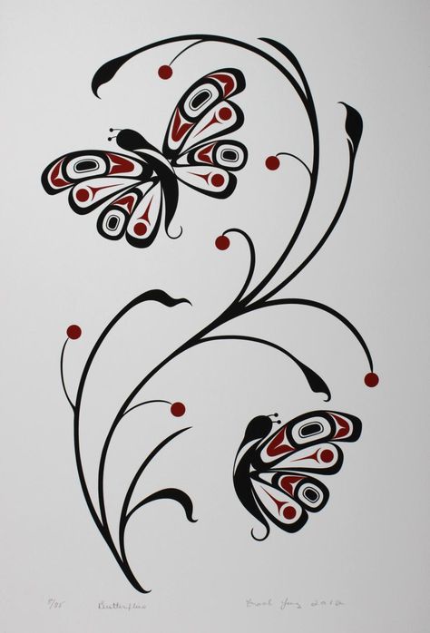 Butterflies - Limited Edition Serigraph Carol Young Salish Art, Arte Haida, Native American Thunderbird, Coast Salish, Native Artwork, Native Tattoos, Pacific Northwest Art, Haida Art, Long House