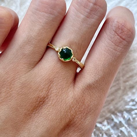 Handmade emerald gold ring, Green emerald lace ring, Multi-stone minimalist ring, Round emerald ring, Vintage emerald cz ring, Delicate Gift by WithHerNYC on Etsy Round Emerald Ring, Emerald Gold Ring, Natural Pearl Earrings, Emerald Ring Vintage, Green Emerald Ring, Lace Ring, Baroque Pearl Earrings, Buy Earrings, Long Dangle Earrings