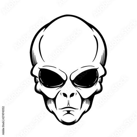 Stock Image: Illustration of alien head isolated on white. Design element for logo, label, sign, poster, flyer. Vector illustration Alien Head Drawing, Head Drawing Ideas, Draw Alien, Alien Illustration, White Alien, Head Clipart, Alien Face, Head Drawing, Alien Head