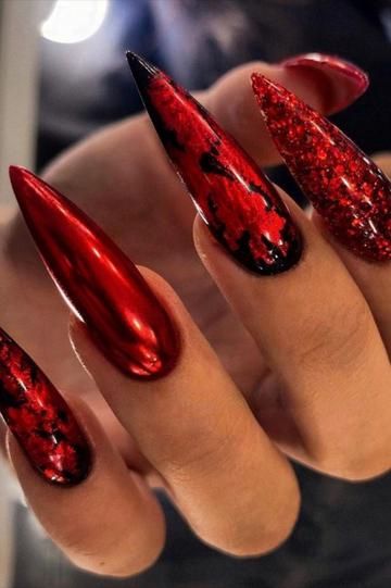 Top 22 Red Chrome Nail Styles 2024 – Dazzle with Trendy Manicures! Garnet Nails, Red Chrome Nails Designs, Red Chrome Nails, Red Stiletto Nails, Unghie Sfumate, Red Chrome, Gothic Nails, Chrome Nail, Stiletto Nails Designs