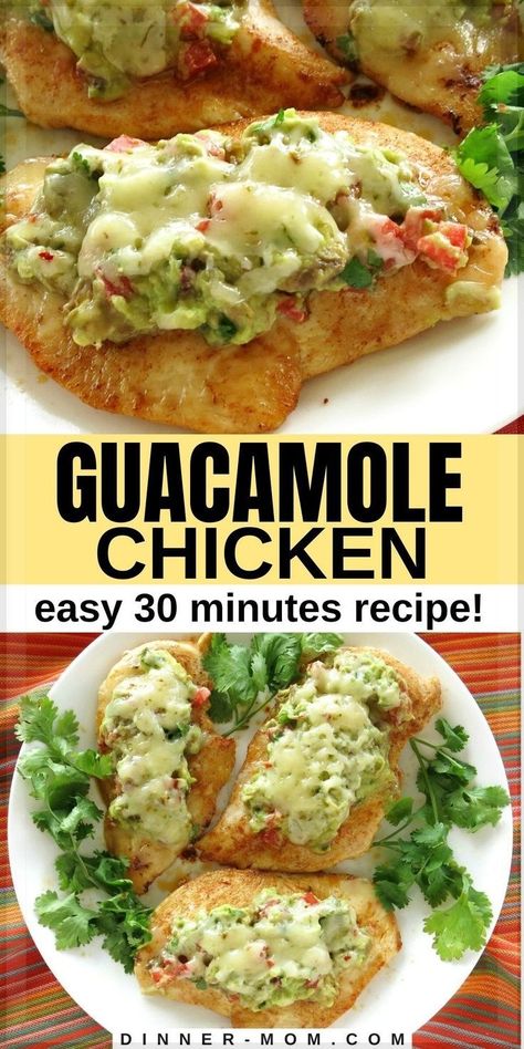 Chicken And Guacamole, Chicken With Guacamole, Dinners With Guacamole, Recipes With Guacamole, Easy Mexican Recipes, Guacamole Chicken, Mexican Guacamole, Bacon Guacamole, Chicken Melts