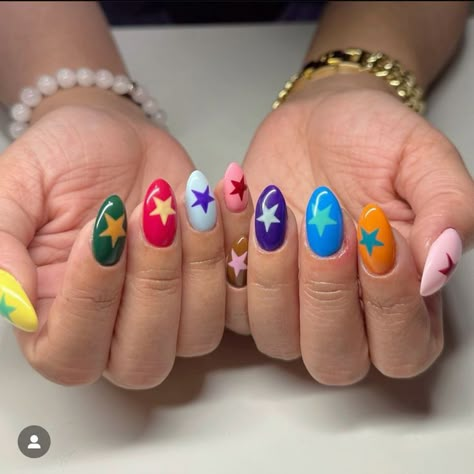 Cute Funky Nails Simple, Star Nails Colorful, Weird Core Nails, Cute Funky Nails Almond, Nail Designs Funky, Vacation Nails Black, Indie Nail Designs, Wacky Nails, Vacation Nails Black Women