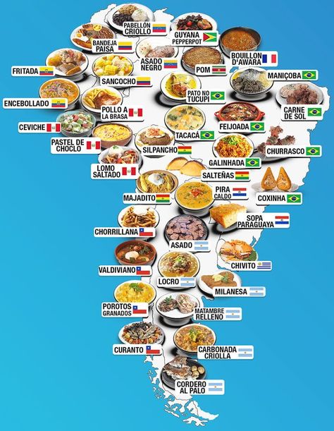 Food From Different Countries, Food Map, Around The World Food, America Food, Regional Food, Spanish Speaking Countries, American Dishes, Spanish Food, American Food