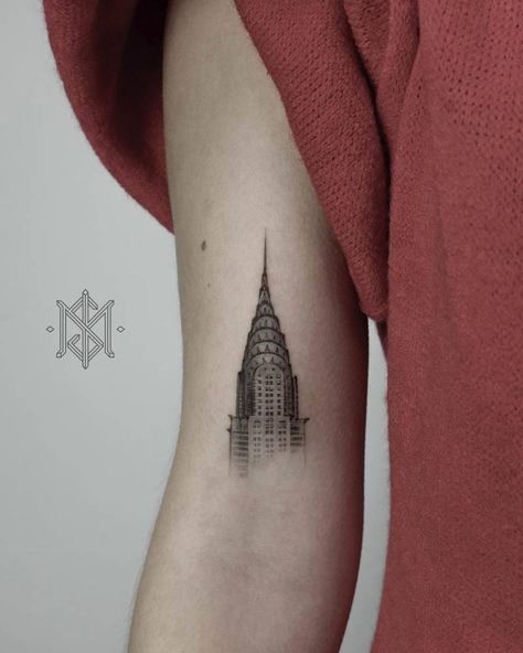 Location Tattoo, New York Culture, Building Tattoo, Holiday Tattoo, Architecture Skyscraper, Nyc Tattoo, Single Needle Tattoo, Explore Tattoo, Body Decoration