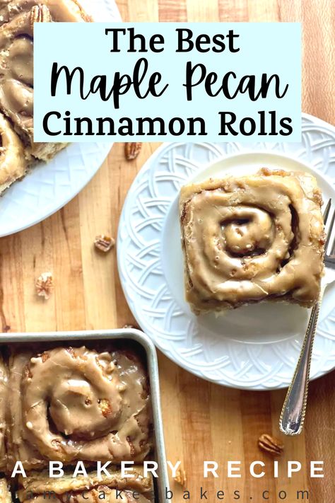 Big Homemade Cinnamon Rolls, Bakery Cinnamon Roll Recipe, Bakery Style Cinnamon Rolls, Maple Pecan Cinnamon Rolls, Different Types Of Cinnamon Rolls, Amycakes Bakery, Pecan Cinnamon Rolls Recipe, Maple Cinnamon Rolls, Chocolate Blondies Recipe