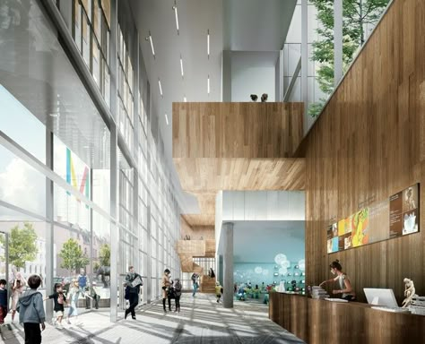 Pavilion for Peace Set to Open in November in Montreal Art Museum Architecture, Museum Interior, Lobby Interior, Architecture Graphics, Hospital Design, Lobby Design, Museum Architecture, Interior Rendering, Architecture Rendering