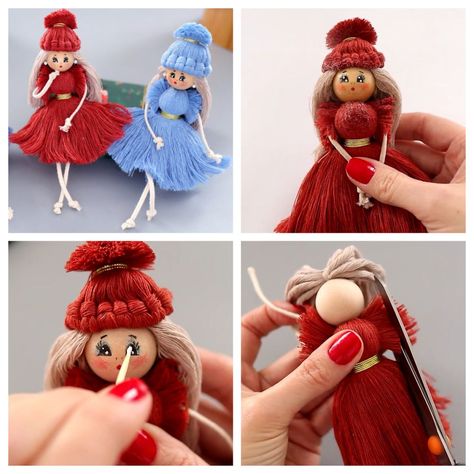 Diy Yarn Dolls, Wire Dolls, Metdaan Diy, Dolls Handmade Diy, Diy Dolls, Wool Dolls, Yarn Dolls, Knots Diy, Handmade Christmas Crafts