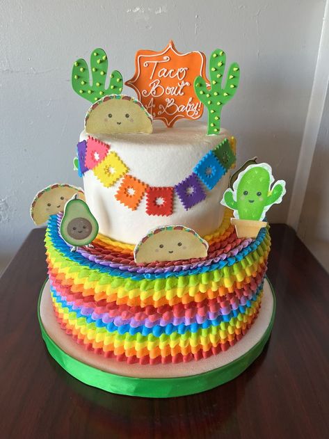 Taco Bout Love Cake Ideas, Fiesta Gender Reveal Cake, Three Esta Birthday Party Cake, Taco Bout A Baby Cake, Fiesta Baby Shower Cake, Fiesta Party Cake, Fiesta Theme Cake, Three Esta Birthday Party, Mexican Fiesta Cake