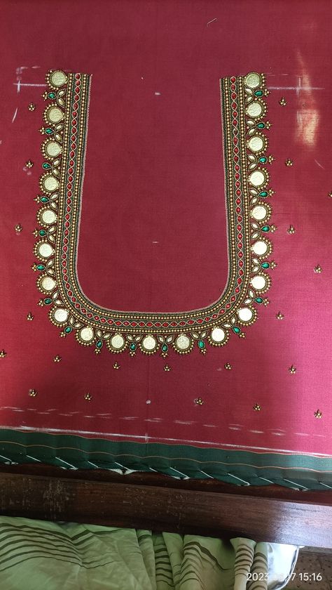 Coin Aari Work Designs, Lakshmi Coin Aari Work Blouse, Coin Design, Aari Work Blouse, Aari Embroidery, Maggam Work, Aari Work, Work Blouse, Blouse Designs