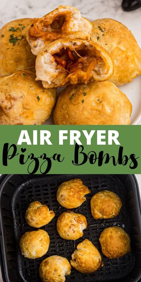 Air Fry Pizza Bites, Air Fryer Biscuits Canned Pizza, Air Fryer Pizza Bombshell, Air Fried Pizza Bites, Air Fryer Tailgate Food, Air Fryer Biscuit Pizza, Air Fryer Pizza Balls, Pizza Balls With Biscuits, Pizza Balls