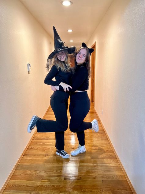 Cat And Witch Costume, Black Cat And Witch Costume, Witch And Cat Costume, Witch And Black Cat Costume, Black Witch Costume, Black Cat Halloween Costume, Witch And Cat, Halloween Duos, Black Cat Costumes