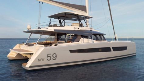 Fountaine Pajot New 59, Distinctive Style And Energetic Lines Fountaine Pajot, Luxury Sailing Yachts, Catamaran Charter, Ocean Sailing, Guest Cabin, Boats Luxury, Yacht For Sale, Yard Design, Sailing Yacht