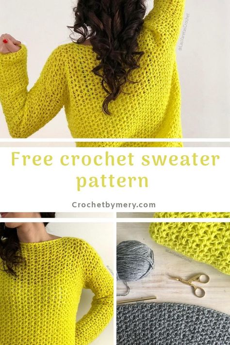 Easy Crochet Sweater, Free Crochet Sweater, Crochet Sweater Free, Crochet Sweater Pattern, Crochet Jumper, Crochet Sweater Pattern Free, Pull Crochet, Simple Sweaters, Crochet Gratis