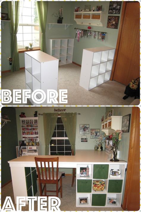 DIY Awesome Four Station Desk on a Budget Interior Design Country, Diy Craft Table, Diy Crafts Desk, Craft Tables With Storage, Craft Room Tables, Craft Table Diy, Cheap Diy Crafts, Dream Craft Room, Craft Room Design