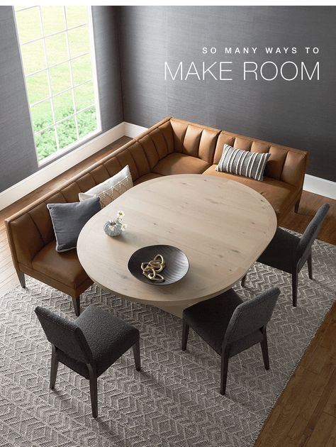 https://images.milledcdn.com/2021-06-26/rp5vkkFb1TOEVIh1/CCvY5tcw71iJ.gif Dining Table With Couch, Dinner Nook, Dining Nook Bench, Comfy Room Ideas, Sofa Dining Room, 12 Seat Dining Table, Banquette Ideas, Dining Room Banquette, Banquette Dining