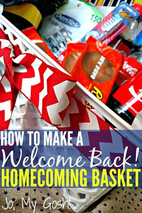 Easy idea to welcome home someone from deployment. Using for our next homecoming!  #spon Homecoming Basket, Surviving Deployment, Welcome Home Basket, Soldier Homecoming, Military Welcome Home, Welcome Back Home, Deployment Homecoming, Military Lifestyle, Military Care Package