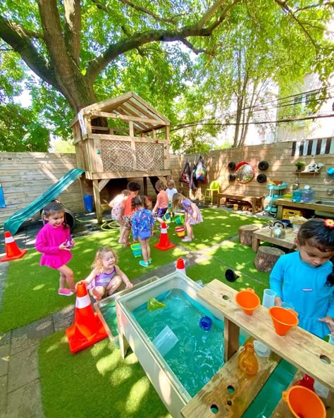 Nursery Outdoor Area, Daycare Outside Play Area, Outdoor Learning Spaces Early Childhood, Outdoor Daycare Play Area, Small Outdoor Play Area, Daycare Outdoor Play Area, Montessori Outdoor Play, Early Years Outdoor Area, Montessori Playground