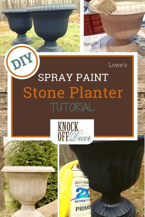 Diy Potting Table, Cheap Planters, Small Yard Design, Paint Stone, Stone Planter, Garden Organization, Plastic Planter, Farmhouse Style Table, Outdoor Stone