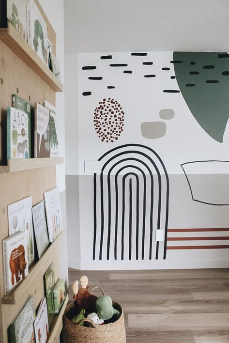 Playroom Makeover with a Fresh Set of Paint Colors - Within the Grove Playroom Wall Paint, Kids Wall Murals Painted, Playroom Paint Ideas, Playroom Wall Mural, Kids Room Wall Paint, Functional Playroom, Playroom Paint Colors, Playroom Walls, Pola Cat Dinding