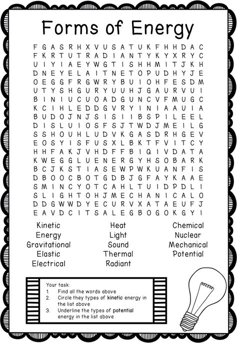 types of energy wordsearch for middle school \ Wordsearch for low literacy \ education resources for Australian science teachers Energy Third Grade, Types Of Energy Worksheet, Potential Energy Activities, Forms Of Energy Activities, Forms Of Energy Worksheet, Energy Activities For Kids, Teaching Energy, Forms Of Energy, Types Of Energy