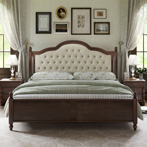 Faster shipping. Better service Solid Wood Bed Frame, Furniture Finish, Led Beds, Family Bedroom, Tufted Upholstered Headboard, Queen Size Platform Bed, Tree Species, Wood Bed Frame, Solid Wood Bed