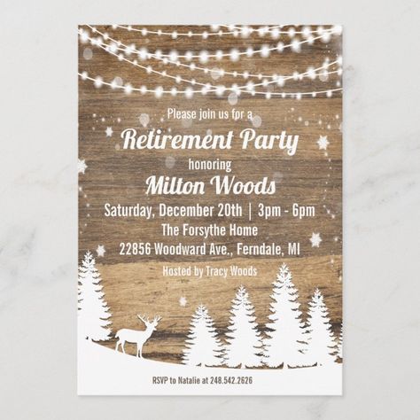 Rustic Winter Retirement Party Invitation - Retirement Party gifts Winter Birthday Party Invitations, Christmas Bridal Shower Invitations, Rustic Birthday Parties, Winter Bridal Shower Invitations, Deer Baby Shower Invitations, Winter Deer, Winter Birthday Parties, Winter Baby Shower Invitations, Rustic Baby Shower Invitations