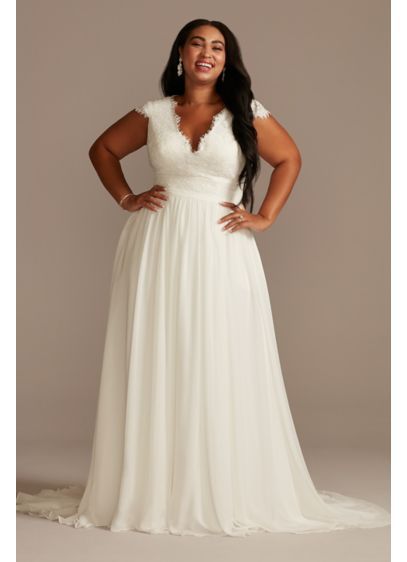 Lace Illusion Back Chiffon Tall Plus Wedding Dress 4XL9WG4011DB Wedding Dresses Under 500, Plus Wedding Dresses, Plus Size Wedding Dress, Wedding Dress Style, Davids Bridal Wedding Dresses, Plus Size Wedding Gowns, Chiffon Wedding Dress, V Neck Wedding Dress, Affordable Wedding Dresses