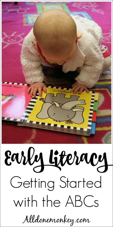 Early Literacy: Getting Started Teaching the Alphabet | Alldonemonkey.com Early Education Activities, Baby Storytime, Early Childhood Activities, Toddler Lessons, Early Literacy Activities, Toddler Education, Teaching The Alphabet, Early Childhood Development, Kids Learning Activities