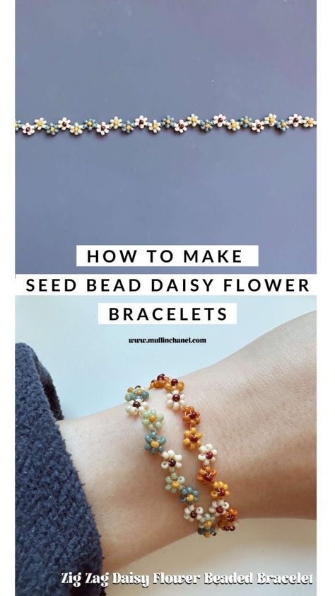 How to Make Seed Bead Daisy Flower Bracelets - MuffinChanel Zigzag Flower Bracelet Tutorial, Daisy Flower Bracelet Tutorial, Beaded Flower Bracelet Pattern, Zig Zag Flower Bracelet Tutorial, Daisy Beads Bracelet, How To Make A Daisy Chain Beads Tutorial, Seed Bead Flowers Tutorial Free Pattern, How To Start Bracelet, Seed Bead Daisy Tutorial