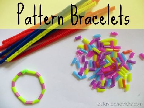 Pattern Bracelet Activity for Kids by Kylie from Octavia & Vicky at Learn with Play at Home Crafts For Kids At Home, Preschool Patterns, Ab Patterns, Math Patterns, Pattern Activities, Pattern Bracelet, Kids At Home, Grande Section, Activity For Kids