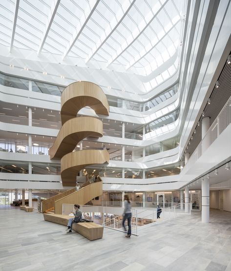 Uppsala University, Atrium Design, Danish Architecture, Campus Design, Building Stairs, University Architecture, Beautiful Library, Stairs Architecture, Central Library