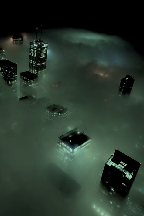 city under fog Scifi Cinematography, Landscape Desktop, Foggy City, Fog Photography, Haikou, Cinematic Photography, Night City, Alam Semula Jadi, Night Aesthetic