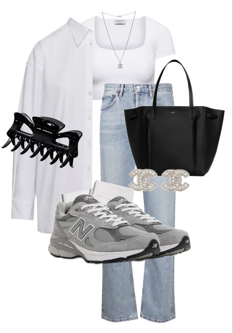 Gray Sneaker Outfits Women, New Balance 990 V5 Outfit, Gray Shoes Outfit, New Balance Outfits, Grey Sneakers Outfit, Gray Shoes Women, Fashion School Outfits, Elegant Sneakers, New Balance 990