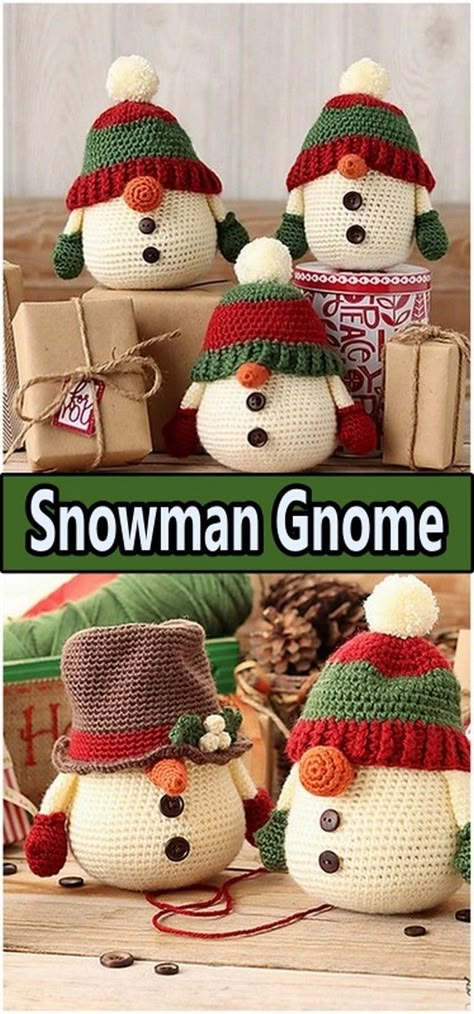 Winter Crochet Projects, Crochet Gnomes Pattern Free, Snowman Patterns, Snowman Gnome, Crochet Christmas Ornaments Free, Christmas Crochet Patterns Free, Winter Crochet, Crochet Christmas Gifts, Crochet Snowman