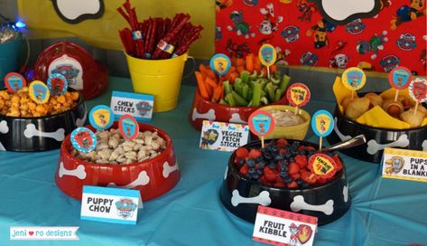 Mr. V's Paw Patrol 4th Birthday Party - The details! • Paw Patrol Party Food, Paw Patrol Party Decorations, Paw Patrol Birthday Theme, Paw Party, Puppy Birthday Parties, Paw Patrol Birthday Party, Patrol Party, Kids Party Food, Paw Patrol Party