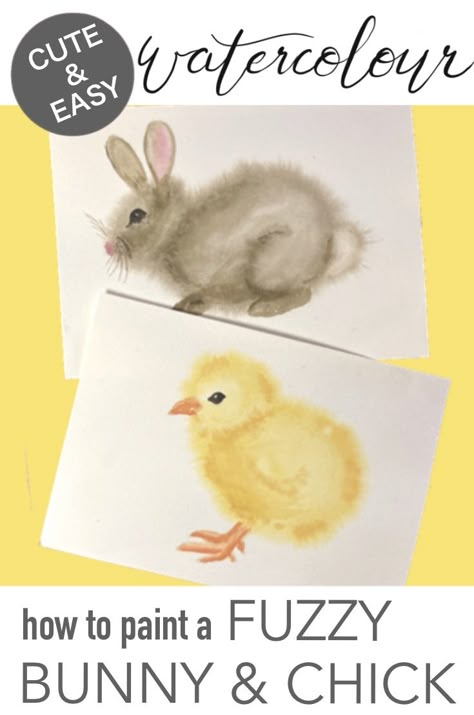 Diy Bunny Painting, Easter Watercolor For Kids, Watercolor Animals Art, Simple Easter Watercolor Paintings, Paintings Of Bunnies, Watercolour Easter Card Ideas, Easter Watercolor Tutorial, Watercolour Bunny Easy, Watercolor Easter Art