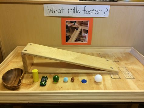 Incline Plane Project Science In Early Years, Science Provocations For Kindergarten, Reggio Science Activities Preschool, Early Years Science Activities, Science Week Eyfs, Approaches To Learning Preschool, Loose Parts Display, Science Station Preschool, Science Shelf Preschool