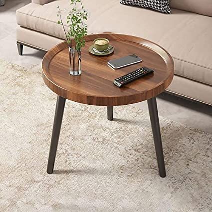 24" Round Tray Top Small Coffee End Table with Tri Metal Legs, MIINO Rustic Side Table for Living Room Bedroom, 24" L x 24" W x19 H Small Center Table Short Cocktail Table in Walnut Small Short Table, Round Small Coffee Tables, Small Coffee Table Ideas, Tiny Coffee Table, Small Center Table, Small Wood Coffee Table, Brown Bedside Table, Round Wooden Side Table, Round Coffee Table Rustic