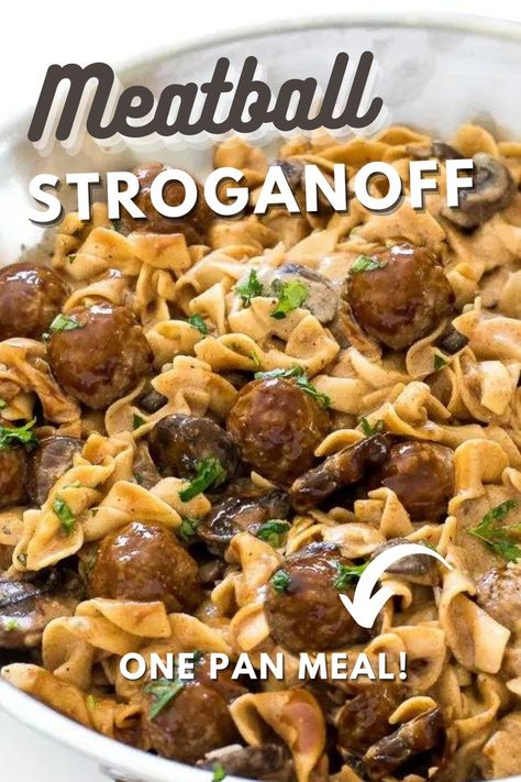 Image of meatball stroganoff. Meatball Stroganoff Casserole, Egg Noodles With Meatballs, Meatballs And Egg Noodles Crock Pot, Egg Noodle Meatball Recipes, Meatballs Over Egg Noodles, Meatballs And Gravy Over Noodles, Meal Ideas With Frozen Meatballs, Meatballs And Egg Noodles Easy, Meatball Egg Noodle Recipes