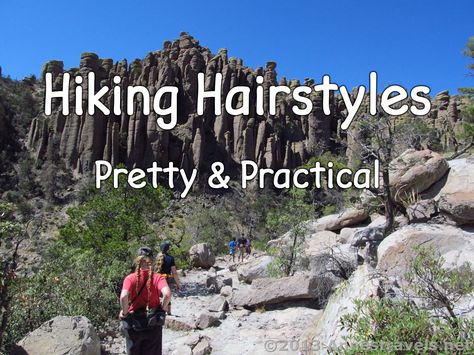 12 Hiking Hairstyles for medium length or long hair that are both pretty and practical, from braids and buns to bobby pins and barrettes. Braids For Hiking, Cute Hairstyles For Hiking, Outdoor Hairstyles Hiking, Hair Styles For Hiking, Easy Hiking Hairstyles, Mountain Hairstyles, Hairstyles For Hiking Outdoors, Hiking Hairstyles Medium Hair, Hair For Hiking