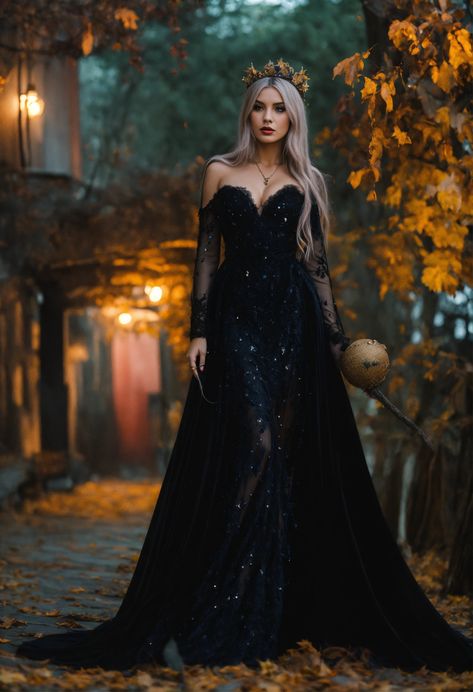 Lexica - Black Witch Black Fantasy Dress Queens, Dark Women Aesthetic, Fantasy Dress Queens, Black Fantasy Dress, Black Fairy, Gothic Witch, Black Witch, Queen Dress, Fantasy Dress