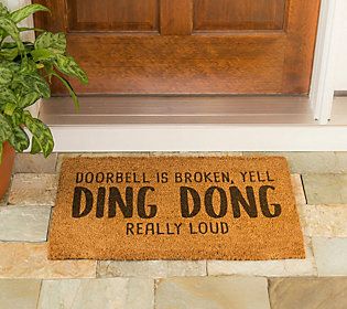 Give your guests a hilarious first impression when you display this "Doorbell Broken, Yell 'Ding Dong' Really Loud" mat at your doorstep, porch, or entryway. From Evergreen Enterprises. Ding Dong, Take My Money, Dream House Decor, Funny Signs, Cricut Projects, Really Funny, Sake, Door Mat, Cool Things To Buy