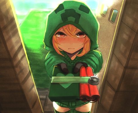 Creeper anime :D Mobs Minecraft, Anime Minecraft, Minecraft Comics, Minecraft Drawings, Creeper Minecraft, Minecraft Pictures, R34 Gtr, Orange Eyes, Minecraft Anime