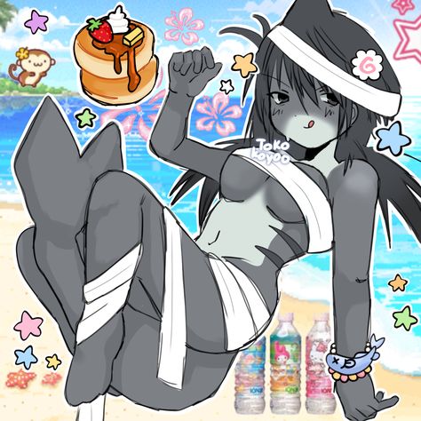 Shark Oc Male Human, Beach Art Reference, Nurse Shark Drawing, Shark Girl Pfp, Shark Human Oc, Shark Onesie Drawing, Beach Drawing Reference, Shark Human Hybrid, Hyena Chan