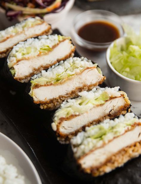 Chicken Katsu Onigirazu, Chicken Katsu Musubi, Sushi Calories, Chicken Katsu Sandwich, Sushi Sandwiches, Katsu Don, Katsu Chicken, Creamy Honey Mustard Chicken, Rice Sandwich