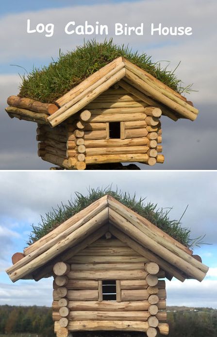 This birdhouse was made using small branches and sticks that had been broken or had fallen during a storm. This project was made using only hand tools. Log Cabin Bird House, Diy Log Cabin, Birdhouse Ideas, Cabin Diy, Homemade Bird Houses, Bird Houses Ideas Diy, Handmade Birdhouses, Bird House Plans, Bird Aviary