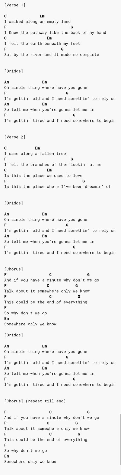 Somewhere Only We Know - Keane Songs With Chords Guitar, Somewhere Only We Know Guitar Tab, Somewhere Only We Know Piano Chords, Somewhere Only We Know Guitar Chords, Somewhere Only We Know Ukulele Chords, Somewhere Only We Know Chords, Somewhere Only We Know Ukulele, Somewhere Only We Know Guitar, Simple Guitar Songs