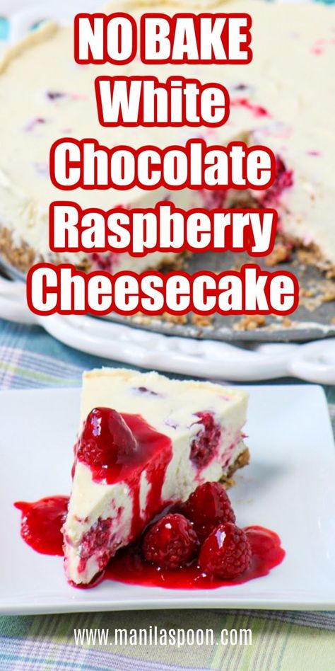 No Bake White Chocolate Raspberry, Cheesecake Treats, Purple Recipes, Raspberry No Bake Cheesecake, White Chocolate Raspberry Cheesecake, Chocolate Raspberry Cheesecake, Raspberry Coulis, White Chocolate Cheesecake, Bake Recipes