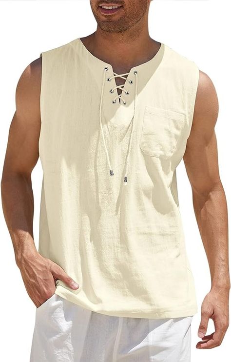 Mens Tank Tops Summer, Hippie Tank Tops, Chaleco Casual, Linen Tank Top, Vests Mens, Cooler Look, Muscle Tank Tops, Linnet, Vest Shirt