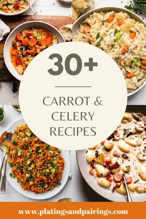 The humble carrot and celery, often relegated to veggie platters, are ready to take center stage. This vibrant orange and green combo is the ultimate versatile pairing, offering endless possibilities from hearty stews to refreshing salads, all at a budget-friendly price. Here's 30+ carrot & celery recipes to try out! Carrot Celery Onion Potato Recipes, Carrots Onions Celery Soup Recipes, Recipes That Include Celery, Food With Celery, Dinner Ideas With Celery, What To Make With Carrots And Celery, Ways To Use Celery, Celery Carrot Recipes, Broccoli Carrot Celery Recipe